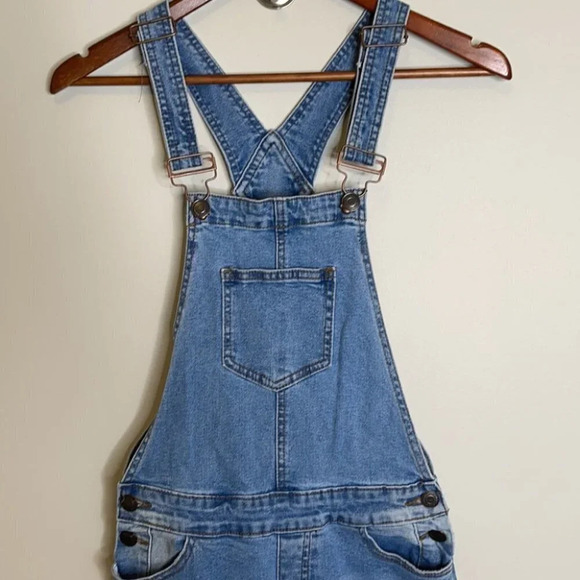 BLUENOTES Denim Overalls Blue Light Wash Bibbed Cotton Tapered Leg Boho Size XS - Picture 3 of 11